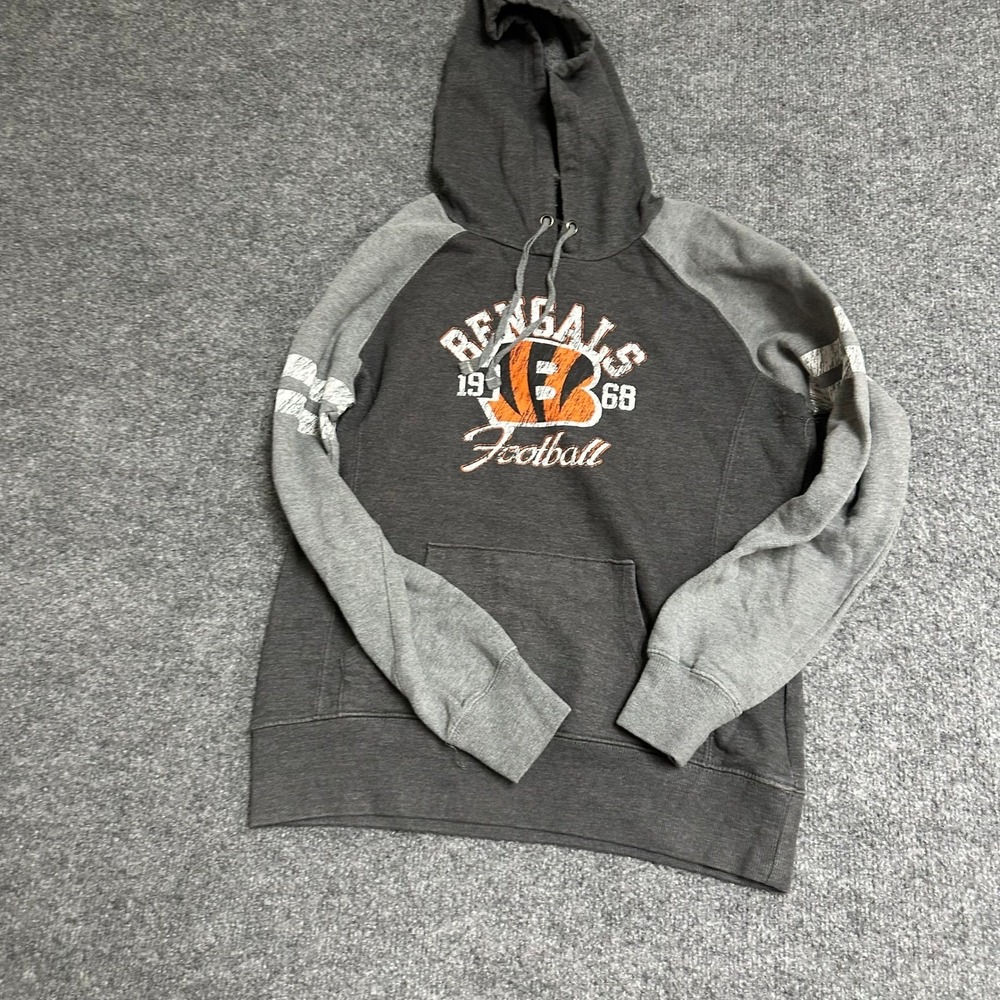 NFL Hoodie Womens Size M Bengals Gray Raglan Graphic Football Sweatshirt